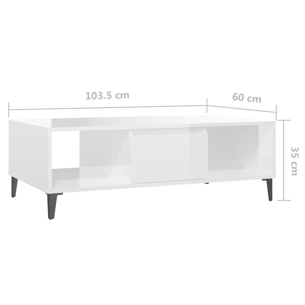 Τραπεζάκι Σαλονιού Γυαλιστερό Λευκό 103,5x60x35 εκ. Επεξ. Ξύλο - Pakobazaar