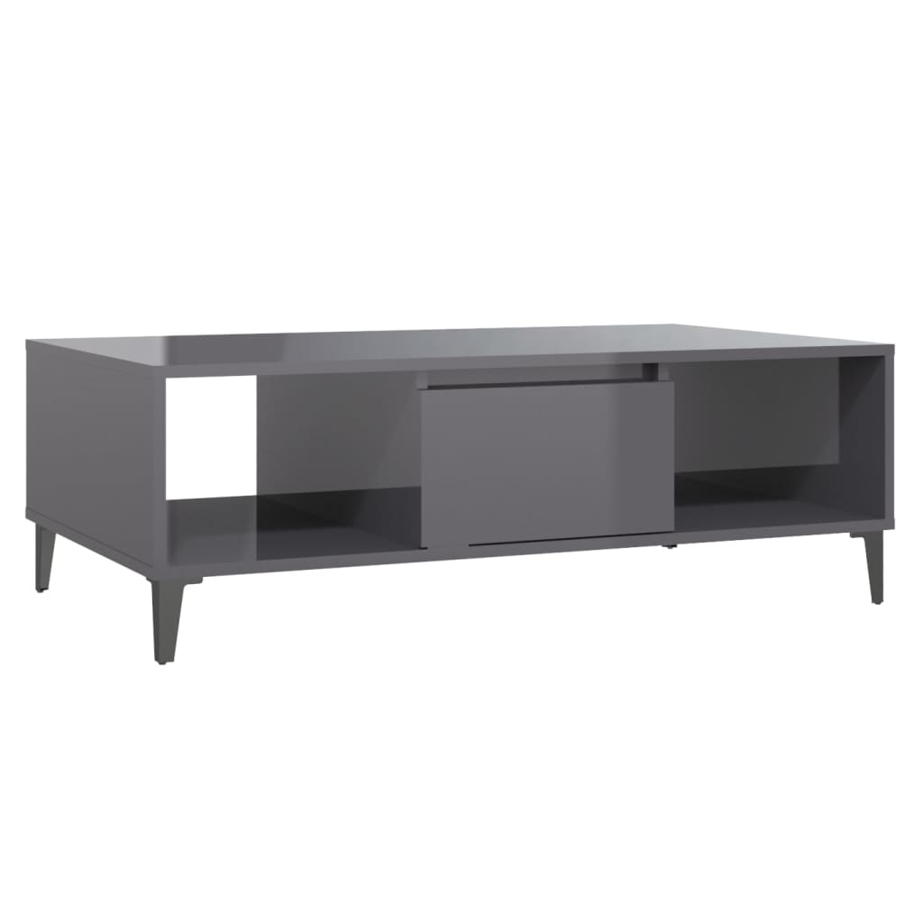 Τραπεζάκι Σαλονιού Γυαλιστερό Γκρι 103,5x60x35 εκ. Επεξ. Ξύλο - Pakobazaar