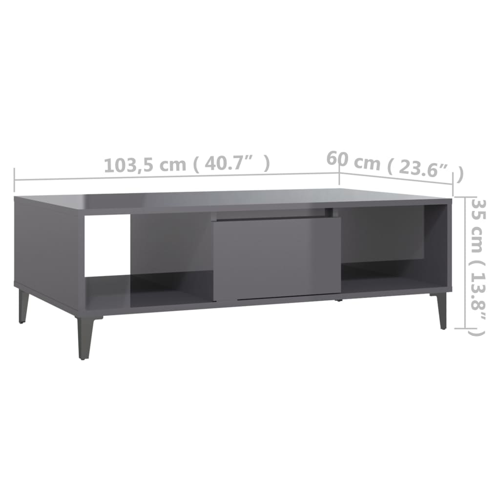 Τραπεζάκι Σαλονιού Γυαλιστερό Γκρι 103,5x60x35 εκ. Επεξ. Ξύλο - Pakobazaar