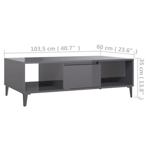 Τραπεζάκι Σαλονιού Γυαλιστερό Γκρι 103,5x60x35 εκ. Επεξ. Ξύλο - Pakobazaar
