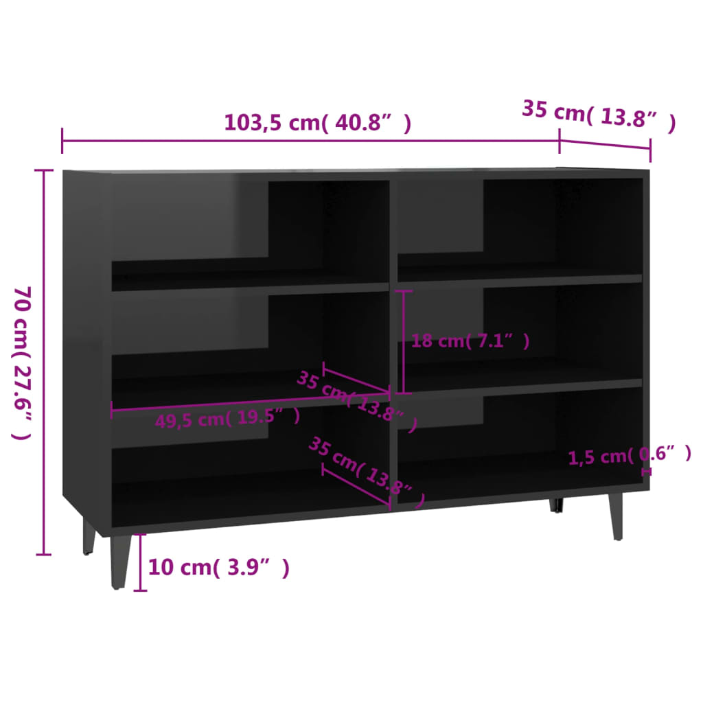 Ραφιέρα Γυαλιστερό Μαύρο 103,5 x 35 x 70 εκ. από Επεξ. Ξύλο - Pakobazaar