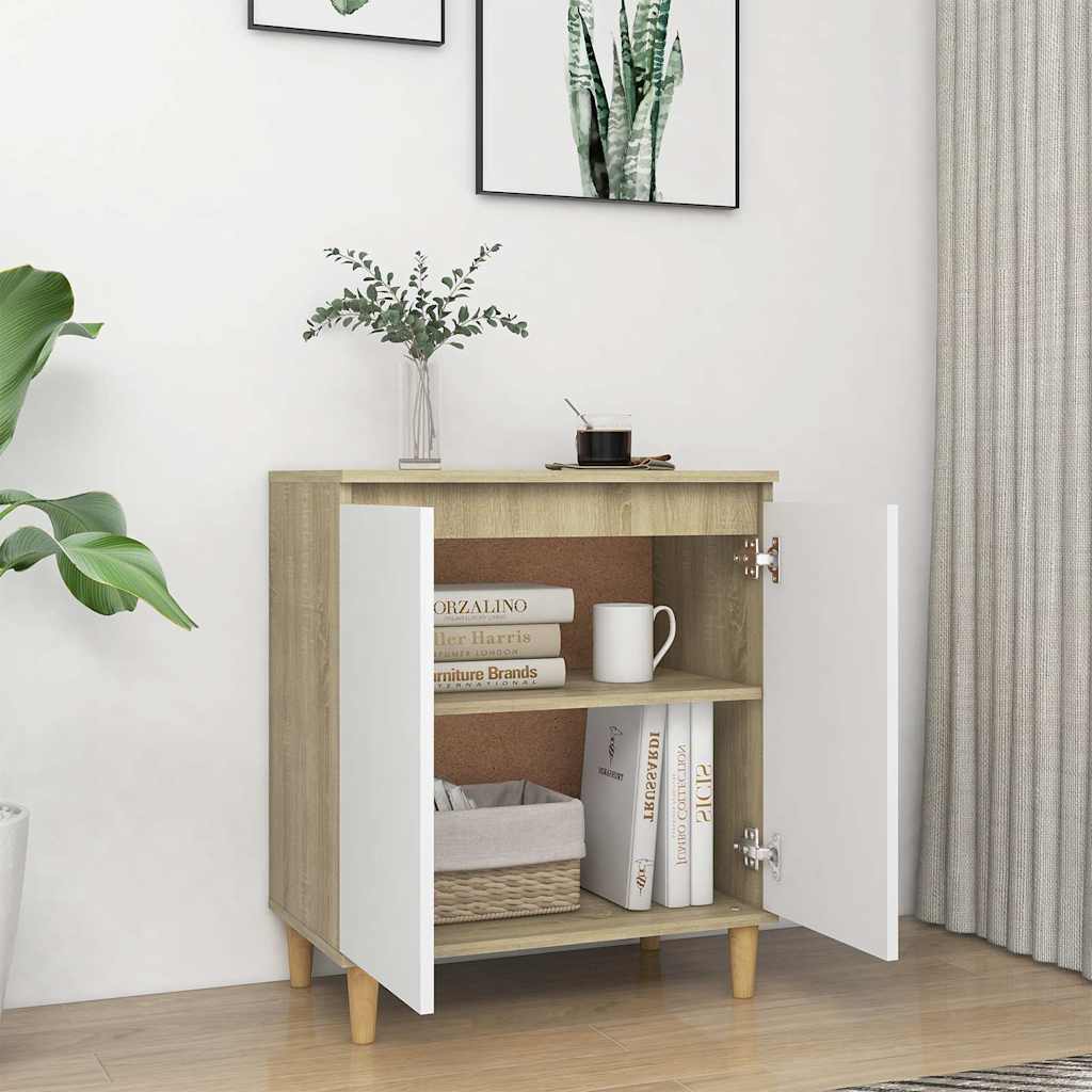 Ντουλάπι Λευκό & Δρυς 60x35x70εκ Μασίφ Ξύλινα Πόδια Μοριοσανίδα