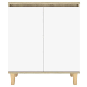 Ντουλάπι Λευκό & Δρυς 60x35x70εκ Μασίφ Ξύλινα Πόδια Μοριοσανίδα