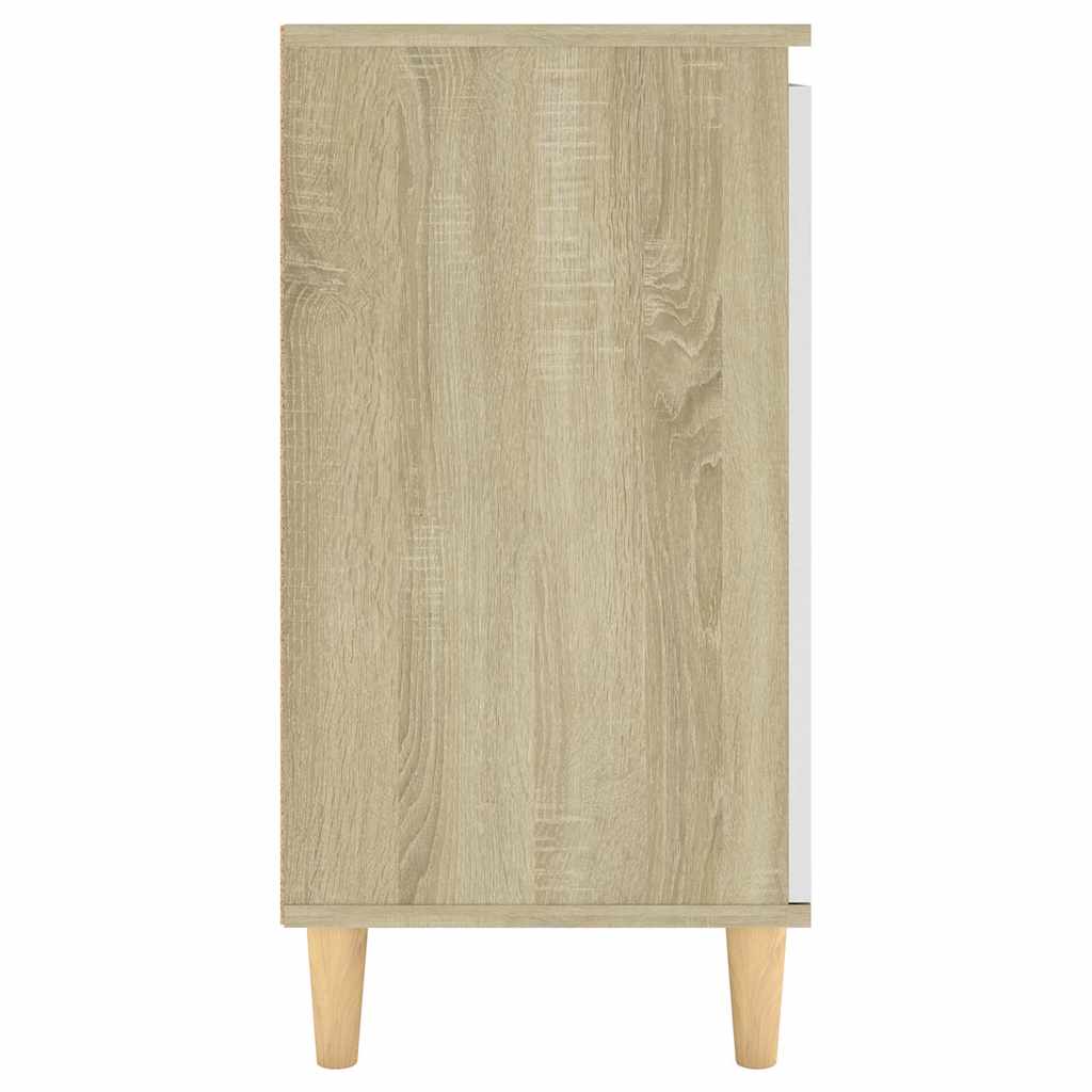 Ντουλάπι Λευκό & Δρυς 60x35x70εκ Μασίφ Ξύλινα Πόδια Μοριοσανίδα