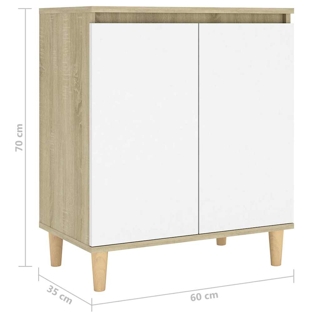 Ντουλάπι Λευκό & Δρυς 60x35x70εκ Μασίφ Ξύλινα Πόδια Μοριοσανίδα