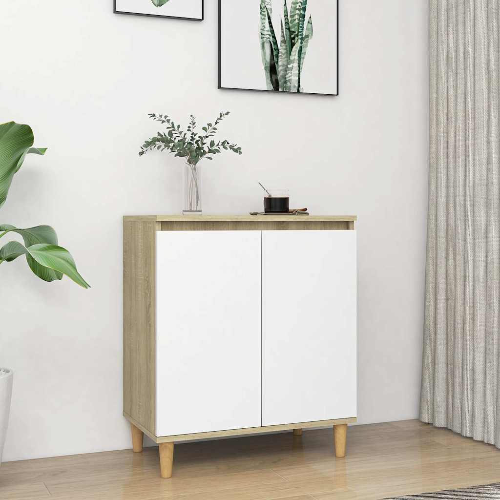 Ντουλάπι Λευκό & Δρυς 60x35x70εκ Μασίφ Ξύλινα Πόδια Μοριοσανίδα