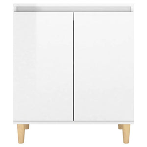 Ντουλάπι Γυαλ. Λευκό 60x35x70εκ. Μασίφ Ξύλινα Πόδια Επεξ. Ξύλο