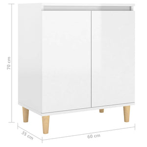 Ντουλάπι Γυαλ. Λευκό 60x35x70εκ. Μασίφ Ξύλινα Πόδια Επεξ. Ξύλο