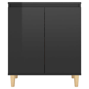 Ντουλάπι Γυαλ. Μαύρο 60x35x70εκ. Μασίφ Ξύλινα Πόδια Μοριοσανίδα