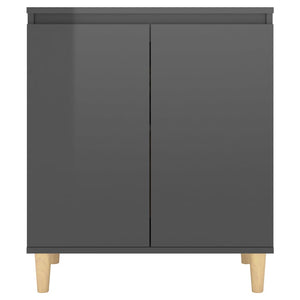 Ντουλάπι Γυαλ. Γκρι 60x35x70εκ. Μασίφ Ξύλινα Πόδια Μοριοσανίδα