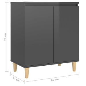 Ντουλάπι Γυαλ. Γκρι 60x35x70εκ. Μασίφ Ξύλινα Πόδια Μοριοσανίδα