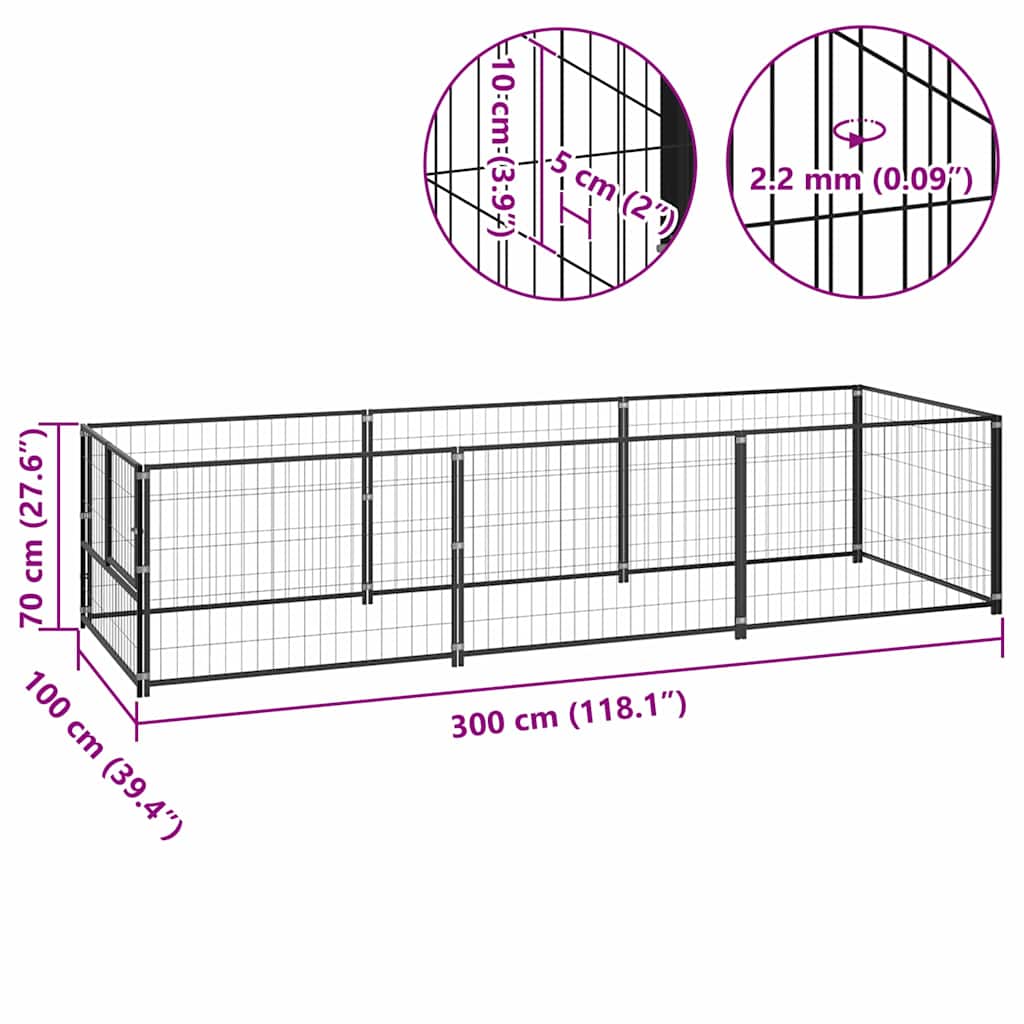 Σπιτάκι Σκύλου Μαύρο 300 x 100 x 70 εκ. Ατσάλινο - PAKOBAZAAR