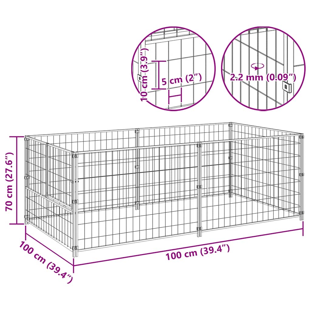 Σπιτάκι Σκύλου Ασημί 200 x 100 x 70 εκ. Ατσάλινο - PAKOBAZAAR