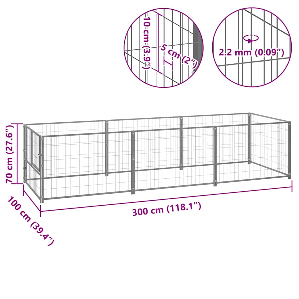 Σπιτάκι Σκύλου Ασημί 300 x 100 x 70 εκ. Ατσάλινο - PAKOBAZAAR