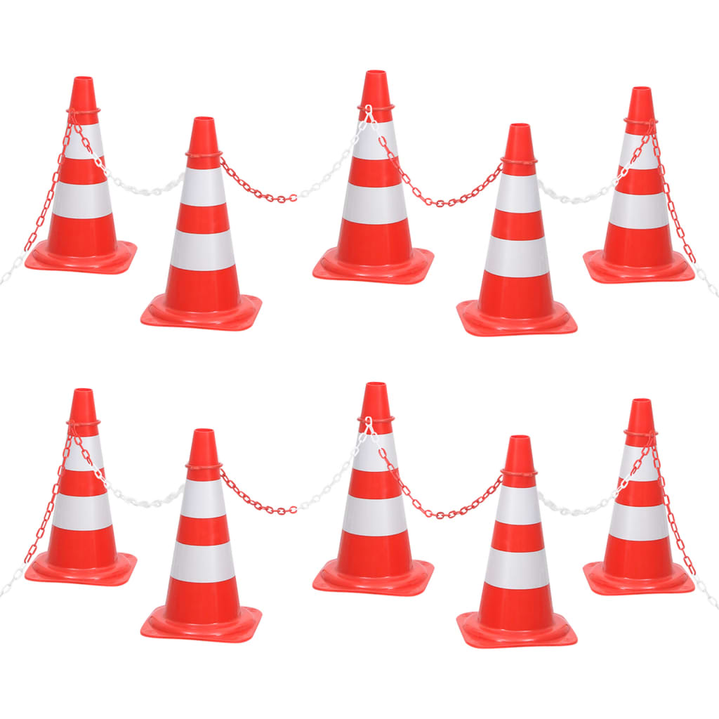 Σετ Κώνοι Σήμανσης με Κόκκινη / Λευκή Αλυσίδα 10 Μέτρων - PAKOBAZAAR