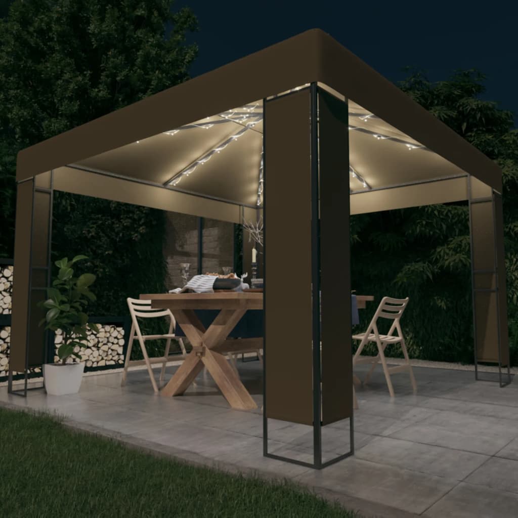 Κιόσκι με Διπλή Οροφή και Φωτάκια LED Taupe 3 x 3 x 2,7 μ. - PAKOBAZAAR