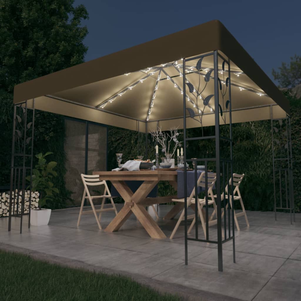 Κιόσκι με Φωτάκια LED Taupe 3 x 3 μ. - PAKOBAZAAR