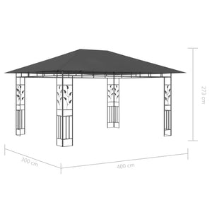 Κιόσκι με Σήτα και Φωτάκια LED Ανθρακί 4 x 3 x 2,73 μ. - PAKOBAZAAR