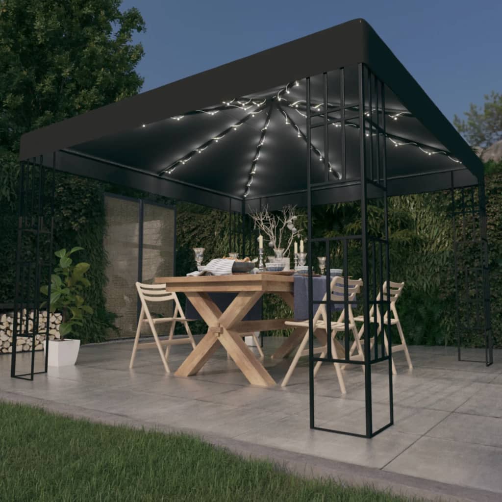 Κιόσκι με Φωτάκια LED Ανθρακί 3 x 3 μ. - Pakobazaar