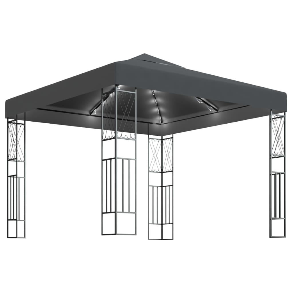 Κιόσκι με Φωτάκια LED Ανθρακί 3 x 3 μ. Υφασμάτινο - Pakobazaar