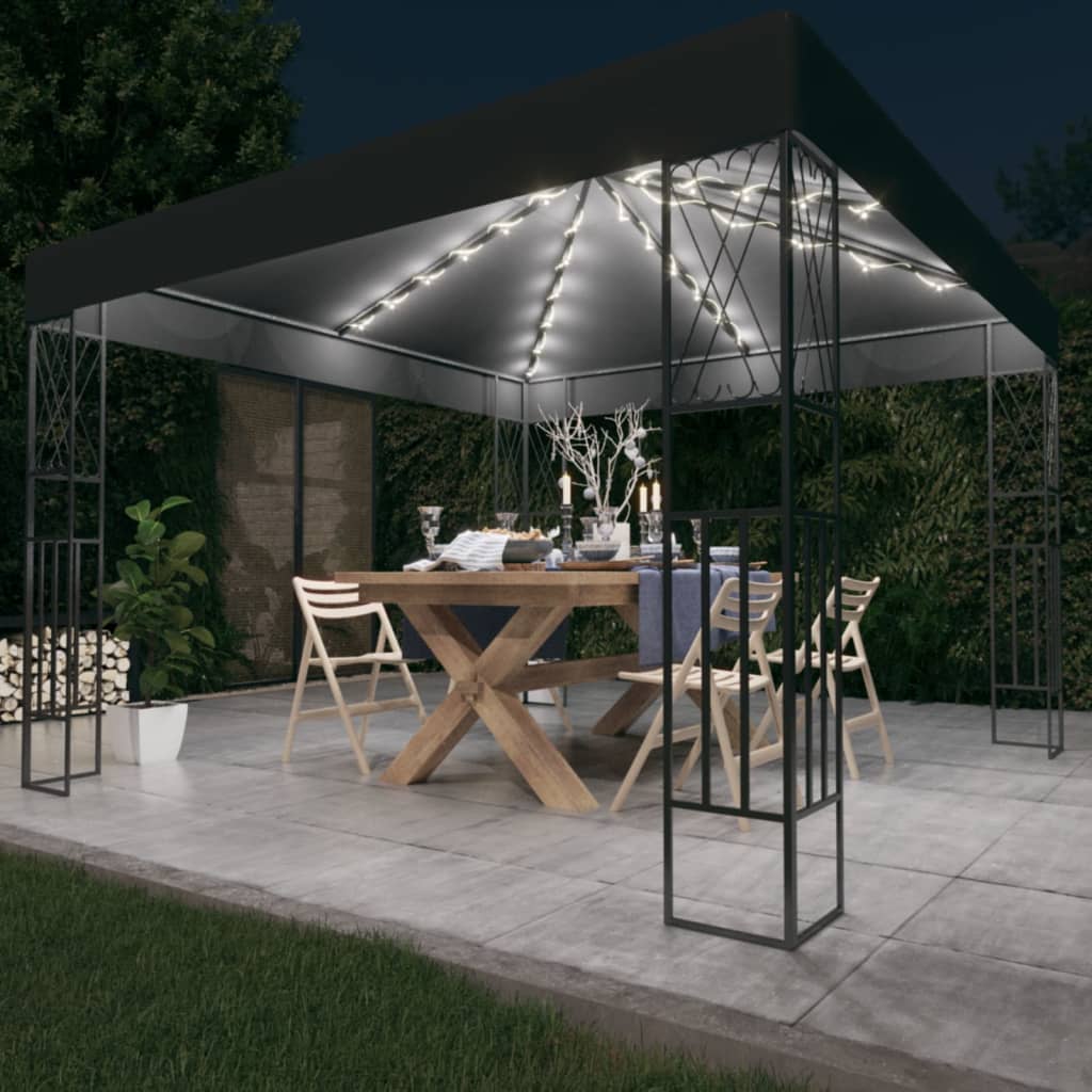 Κιόσκι με Φωτάκια LED Ανθρακί 3 x 3 μ. Υφασμάτινο - Pakobazaar