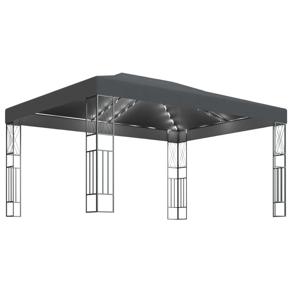 Κιόσκι με Φωτάκια LED Ανθρακί 3 x 4 μ. Υφασμάτινο - Pakobazaar
