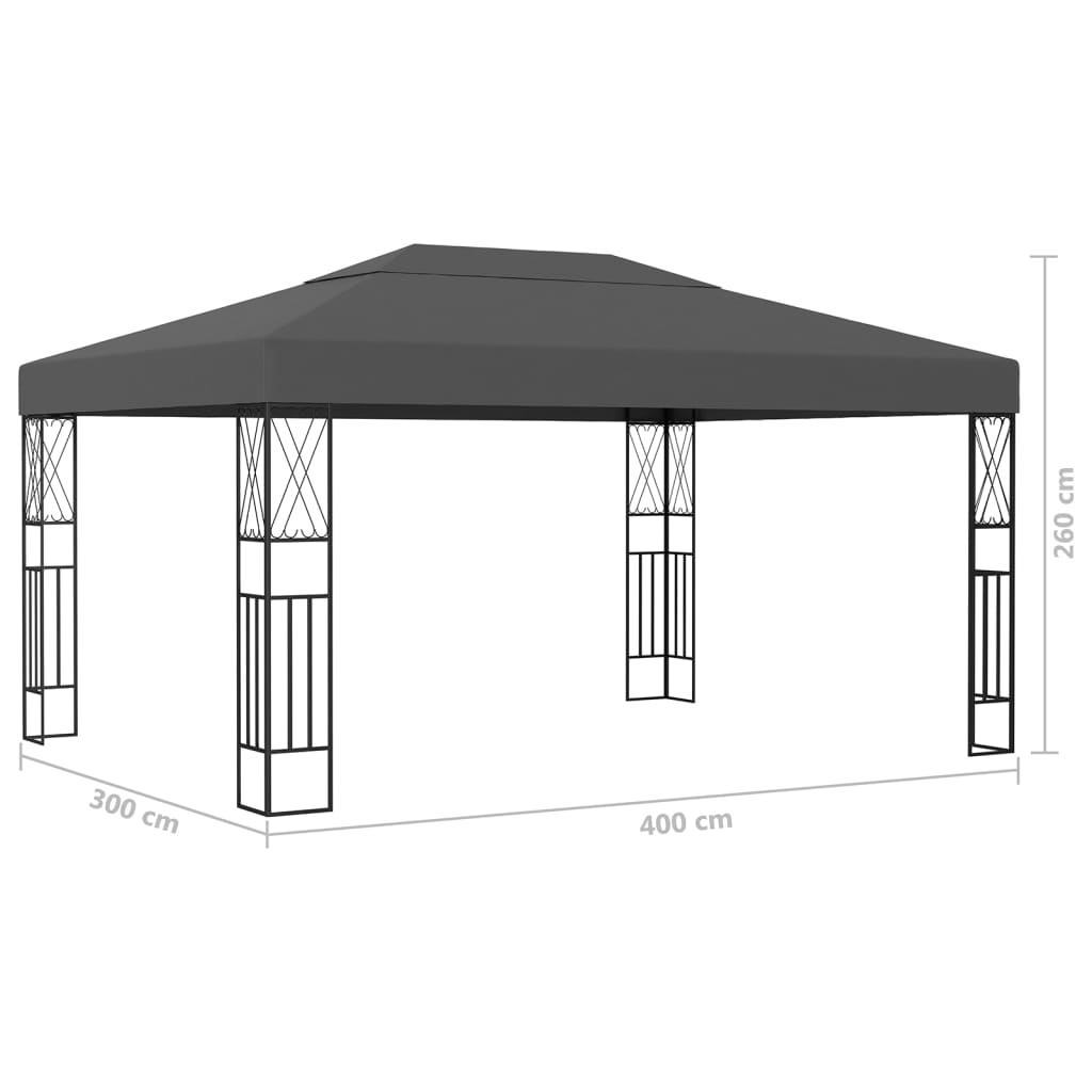 Κιόσκι με Φωτάκια LED Ανθρακί 3 x 4 μ. Υφασμάτινο - Pakobazaar