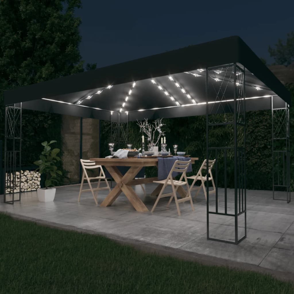 Κιόσκι με Φωτάκια LED Ανθρακί 3 x 4 μ. Υφασμάτινο - Pakobazaar