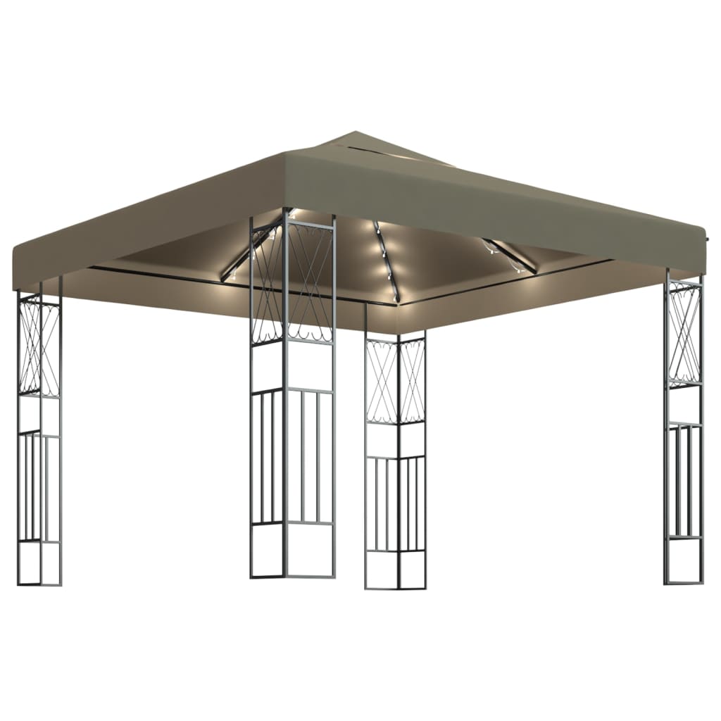 Κιόσκι με Φωτάκια LED Taupe 3 x 3 μ. Υφασμάτινο - Pakobazaar