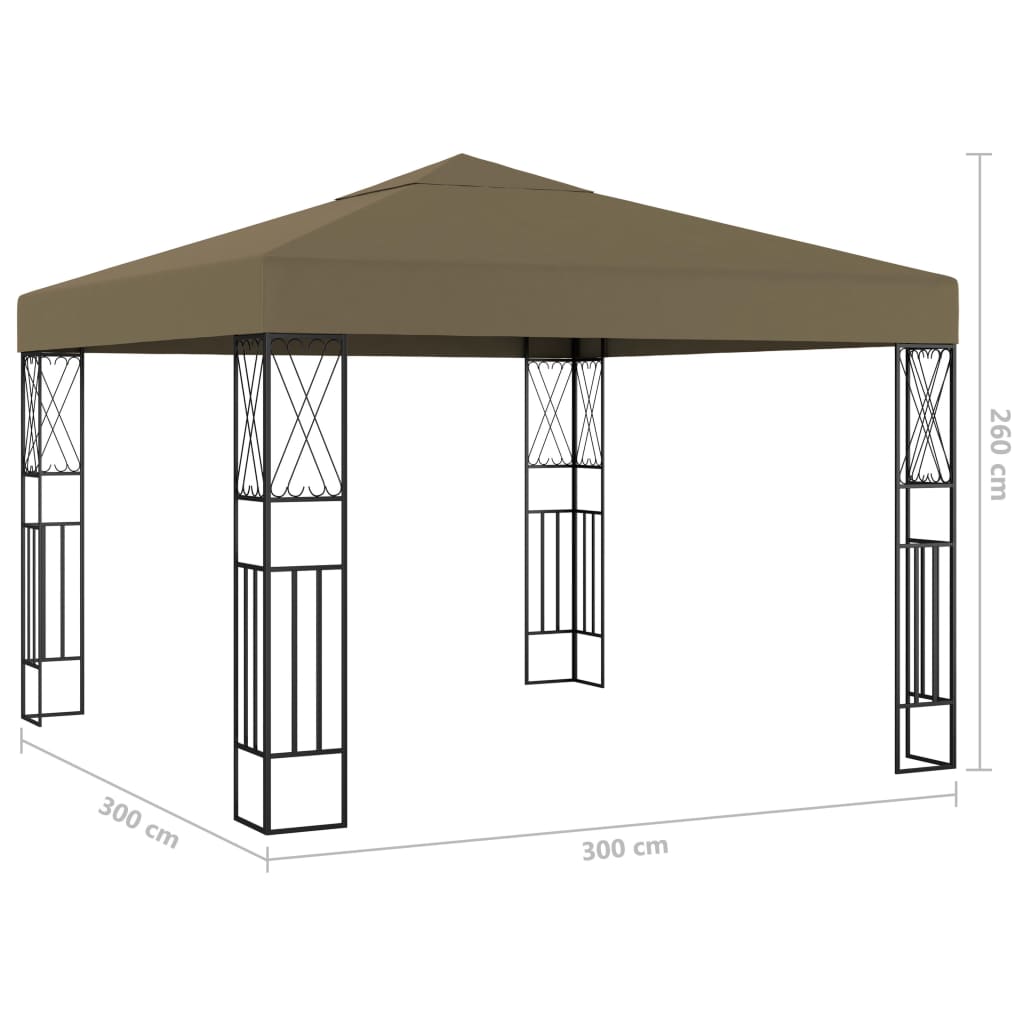 Κιόσκι με Φωτάκια LED Taupe 3 x 3 μ. Υφασμάτινο - Pakobazaar