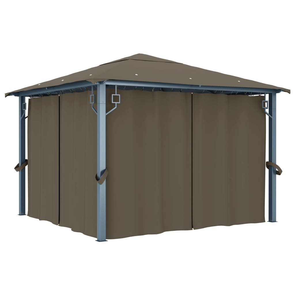 Κιόσκι με Κουρτίνα και Φωτάκια LED Taupe 3 x 3 μ. Αλουμινίου - PAKOBAZAAR