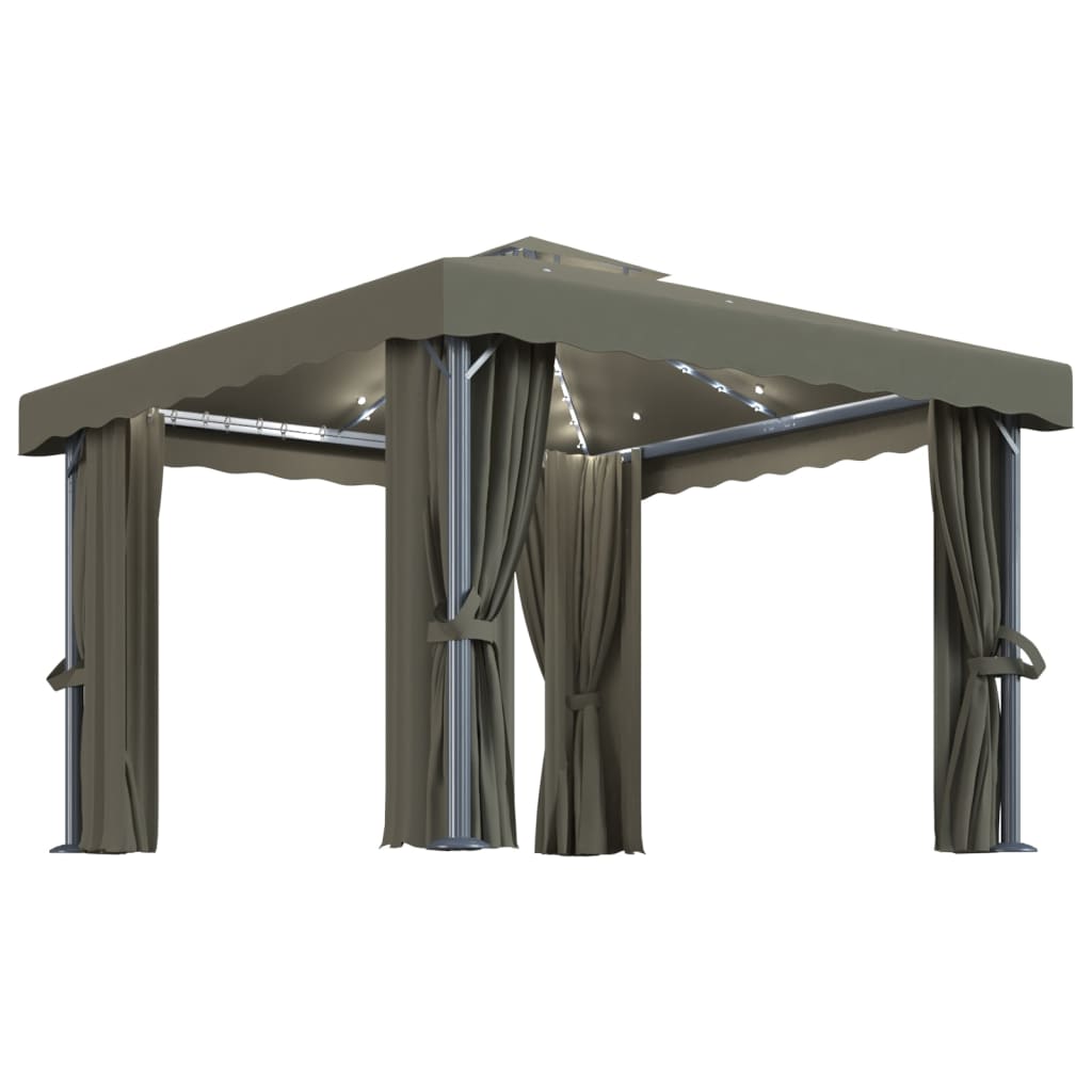 Κιόσκι με Κουρτίνα και Φωτάκια LED Taupe 3 x 3 μ. - PAKOBAZAAR