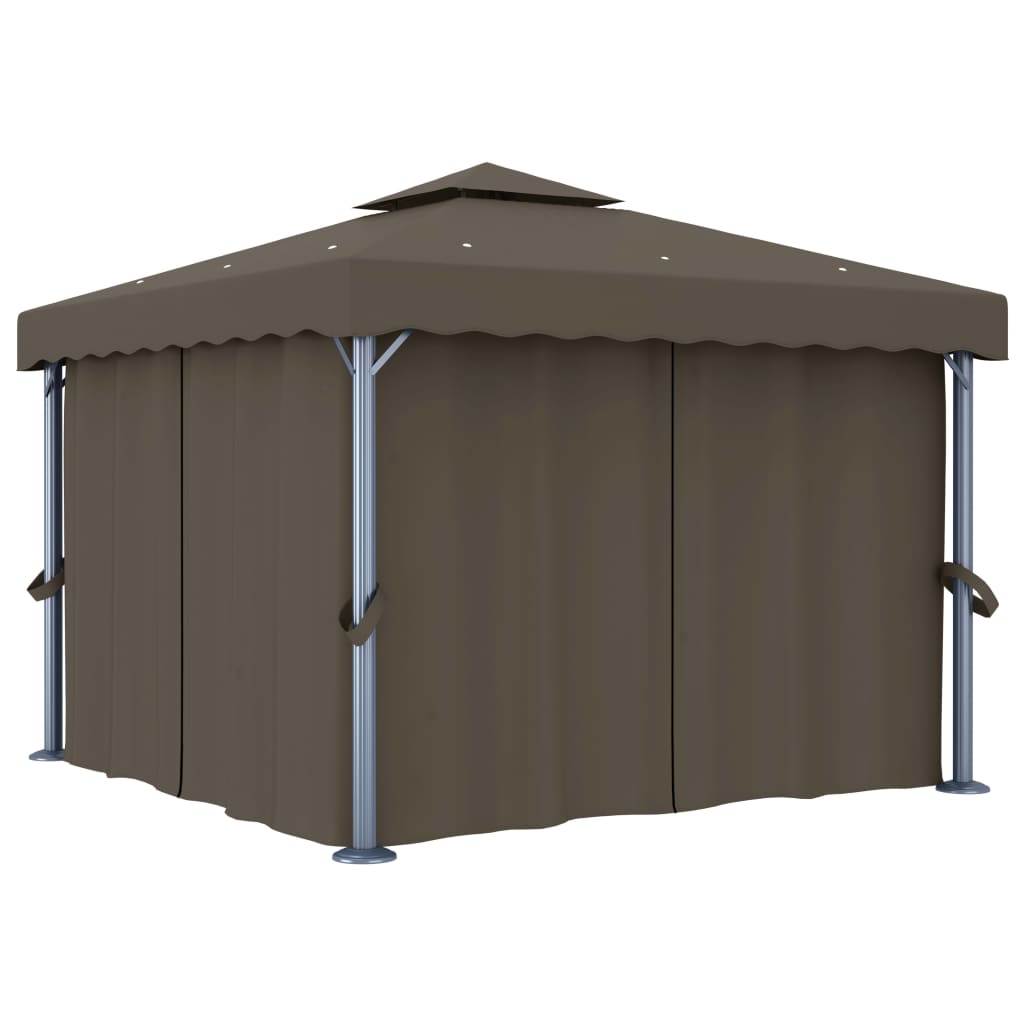 Κιόσκι με Κουρτίνα και Φωτάκια LED Taupe 3 x 3 μ. - PAKOBAZAAR