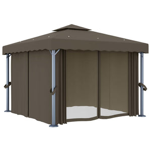 Κιόσκι με Κουρτίνα και Φωτάκια LED Taupe 3 x 3 μ. - PAKOBAZAAR