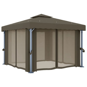 Κιόσκι με Κουρτίνα και Φωτάκια LED Taupe 3 x 3 μ. - PAKOBAZAAR