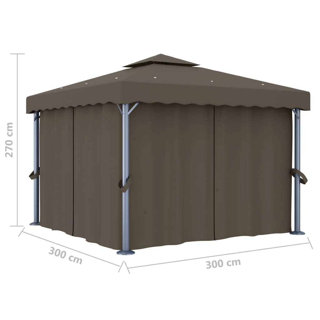 Κιόσκι με Κουρτίνα και Φωτάκια LED Taupe 3 x 3 μ. - PAKOBAZAAR