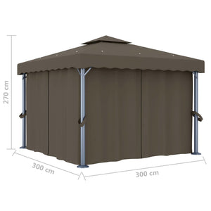Κιόσκι με Κουρτίνα και Φωτάκια LED Taupe 3 x 3 μ. - PAKOBAZAAR