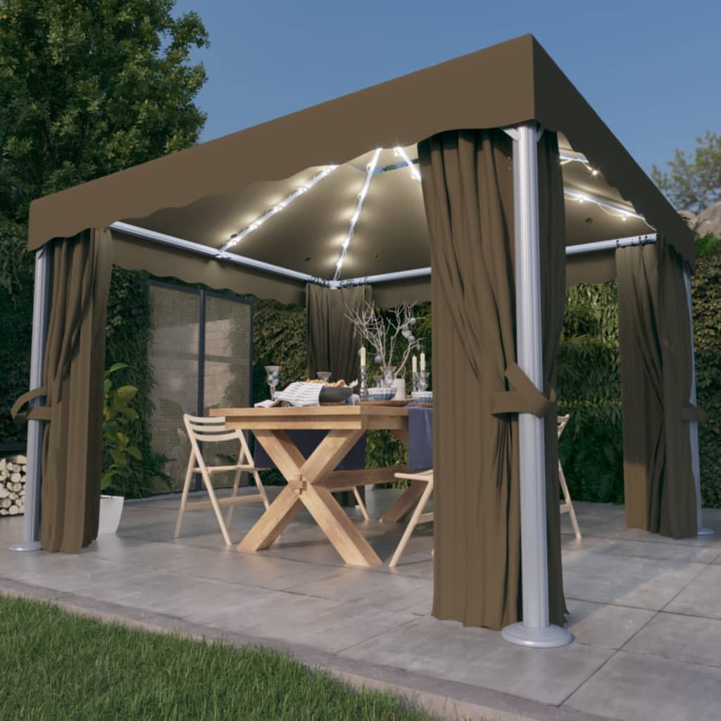 Κιόσκι με Κουρτίνα και Φωτάκια LED Taupe 3 x 3 μ. - PAKOBAZAAR