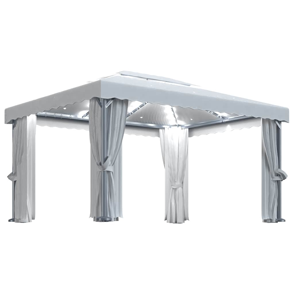 Κιόσκι με Κουρτίνα και Φωτάκια LED Λευκό Κρεμ 4 x 3 μ. - PAKOBAZAAR