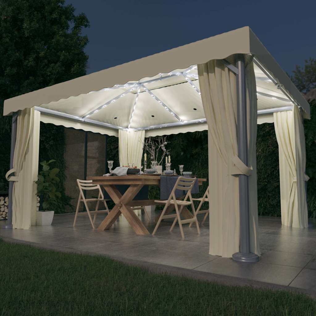 Κιόσκι με Κουρτίνα και Φωτάκια LED Λευκό Κρεμ 4 x 3 μ. - PAKOBAZAAR