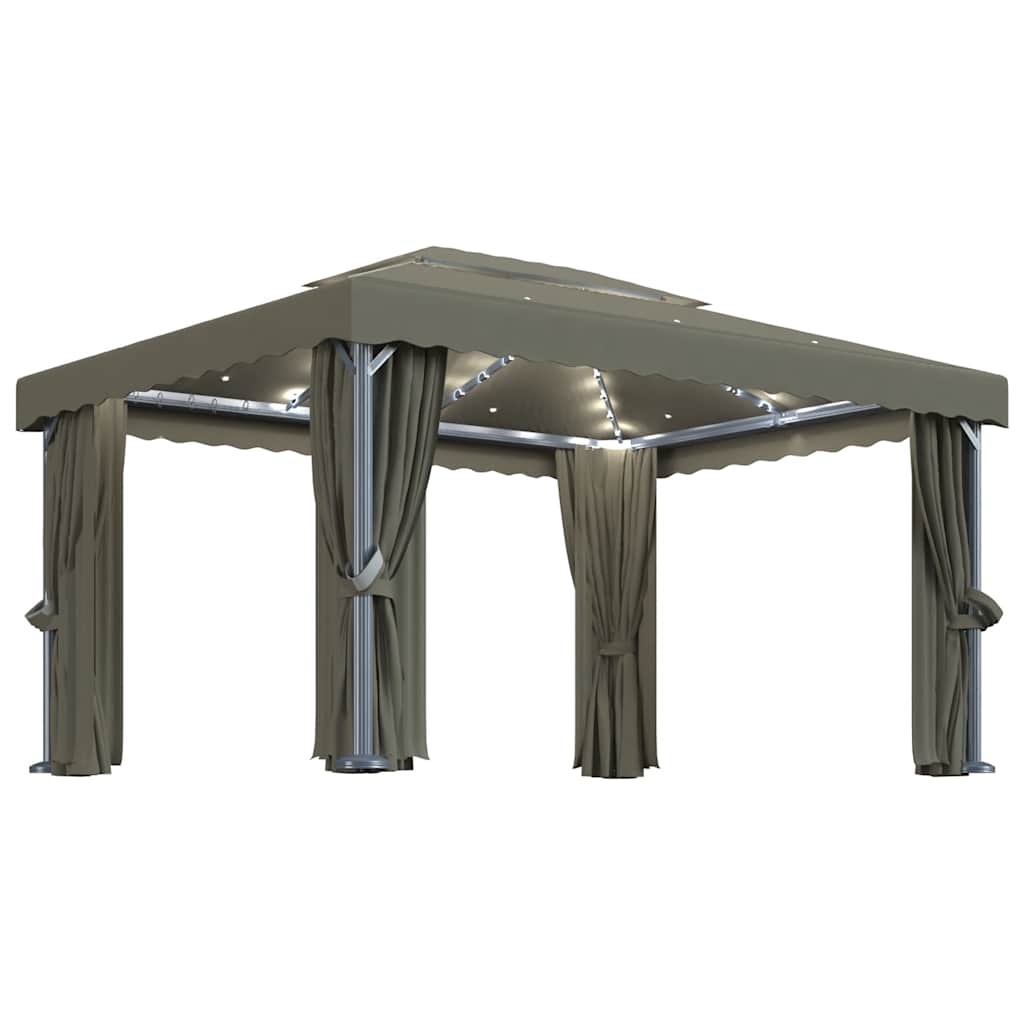 Κιόσκι με Κουρτίνα και Φωτάκια LED Taupe 4 x 3 μ. - PAKOBAZAAR