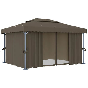 Κιόσκι με Κουρτίνα και Φωτάκια LED Taupe 4 x 3 μ. - PAKOBAZAAR