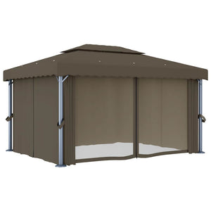 Κιόσκι με Κουρτίνα και Φωτάκια LED Taupe 4 x 3 μ. - PAKOBAZAAR