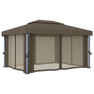 Κιόσκι με Κουρτίνα και Φωτάκια LED Taupe 4 x 3 μ. - PAKOBAZAAR