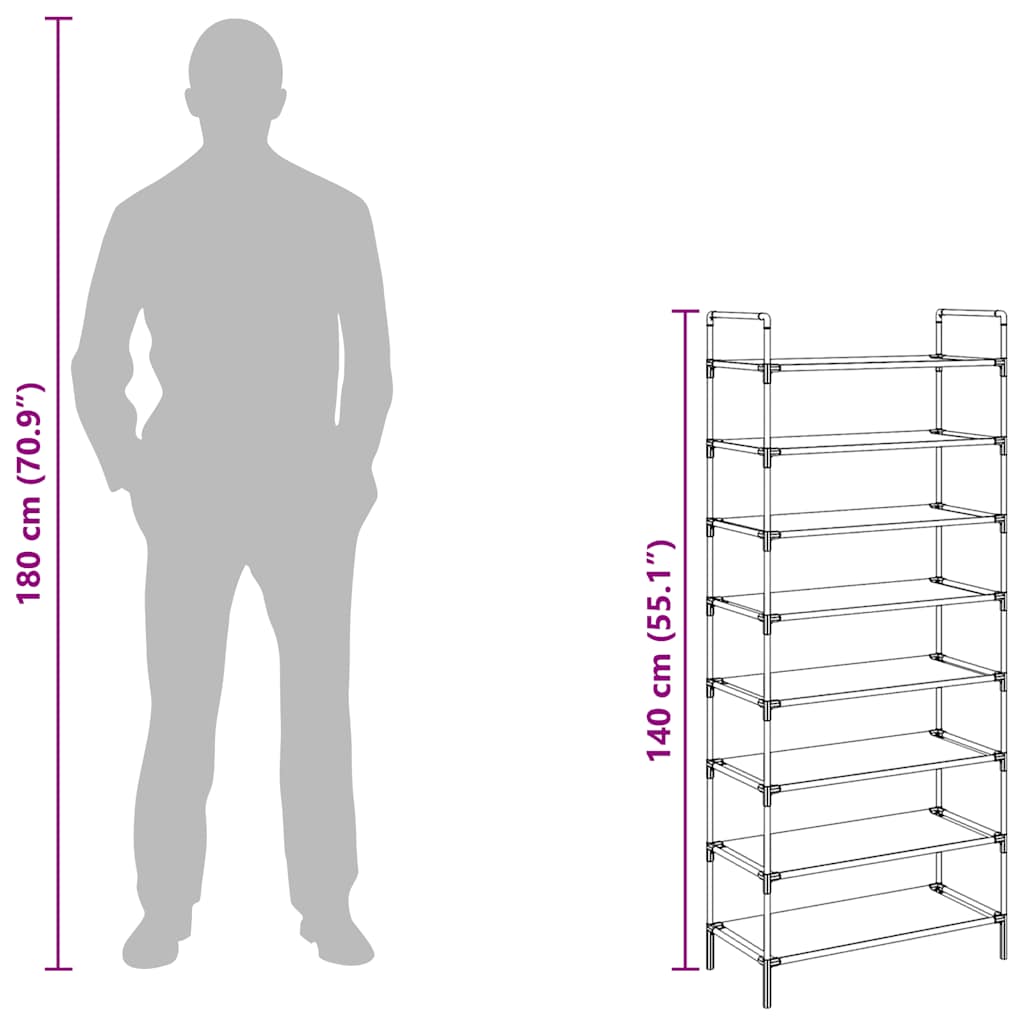 Παπουτσοθήκη με 8 Ράφια Ασημί από Μέταλλο και Ύφασμα Non Woven
