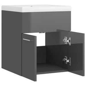 Ντουλάπι Μπάνιου με Νιπτήρα Γυαλιστερό Γκρι από Επεξ. Ξύλο