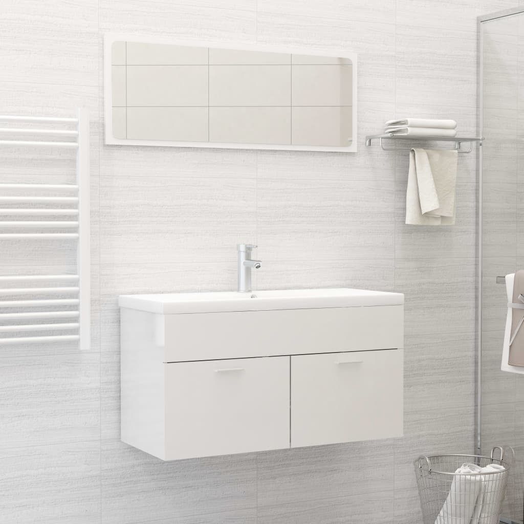 Σετ Επίπλων Μπάνιου Γυαλιστερό Λευκό από Επεξ. Ξύλο - PAKOBAZAAR