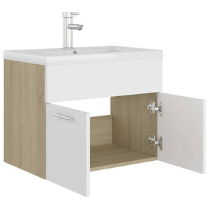 Ντουλάπι Μπάνιου με Νιπτήρα Λευκό / Sonoma Δρυς από Επεξ. Ξύλο