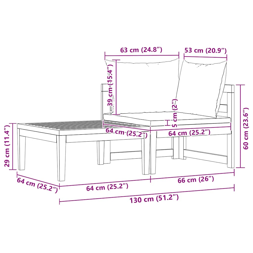 Σαλόνι Κήπου Σετ 2 τεμ. από Ξύλο Ακακίας / Λευκά Κρεμ Μαξιλάρια