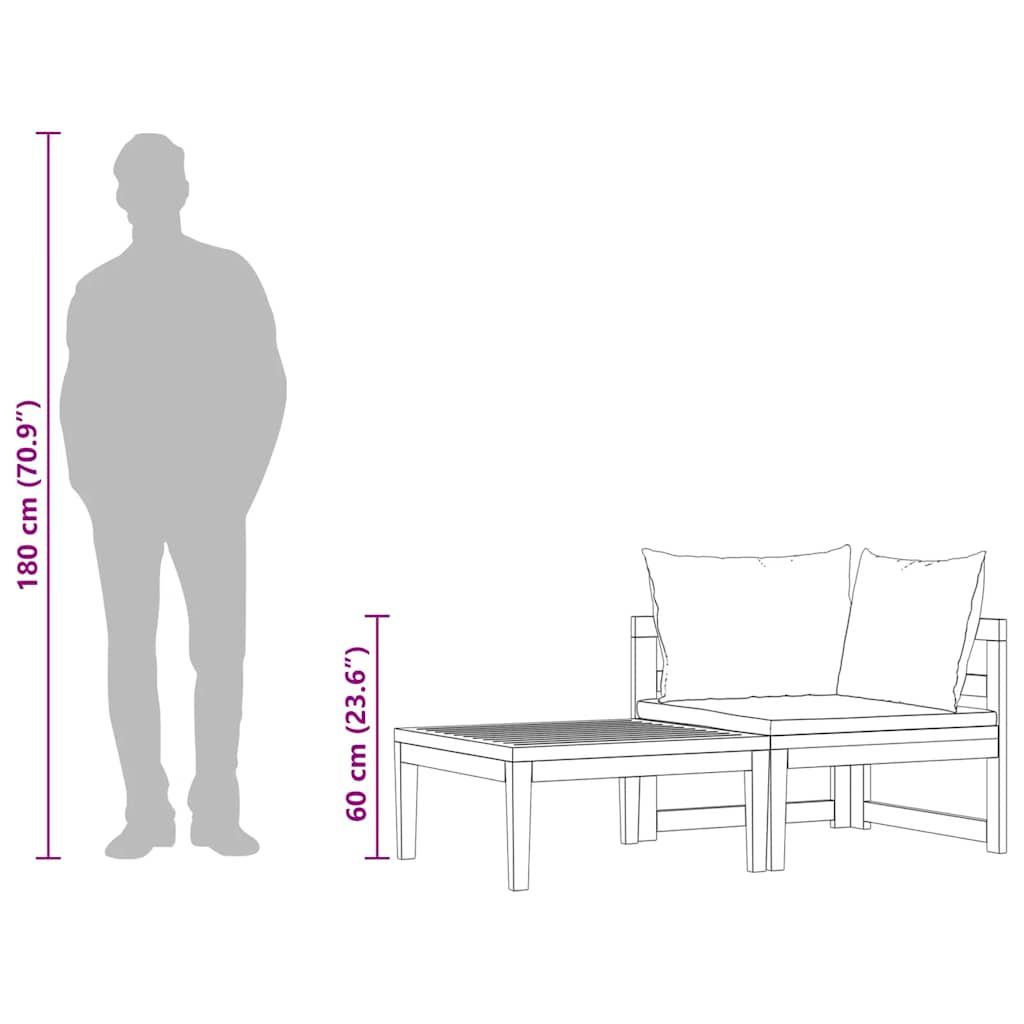 Σαλόνι Κήπου Σετ 2 τεμ. από Ξύλο Ακακίας / Λευκά Κρεμ Μαξιλάρια